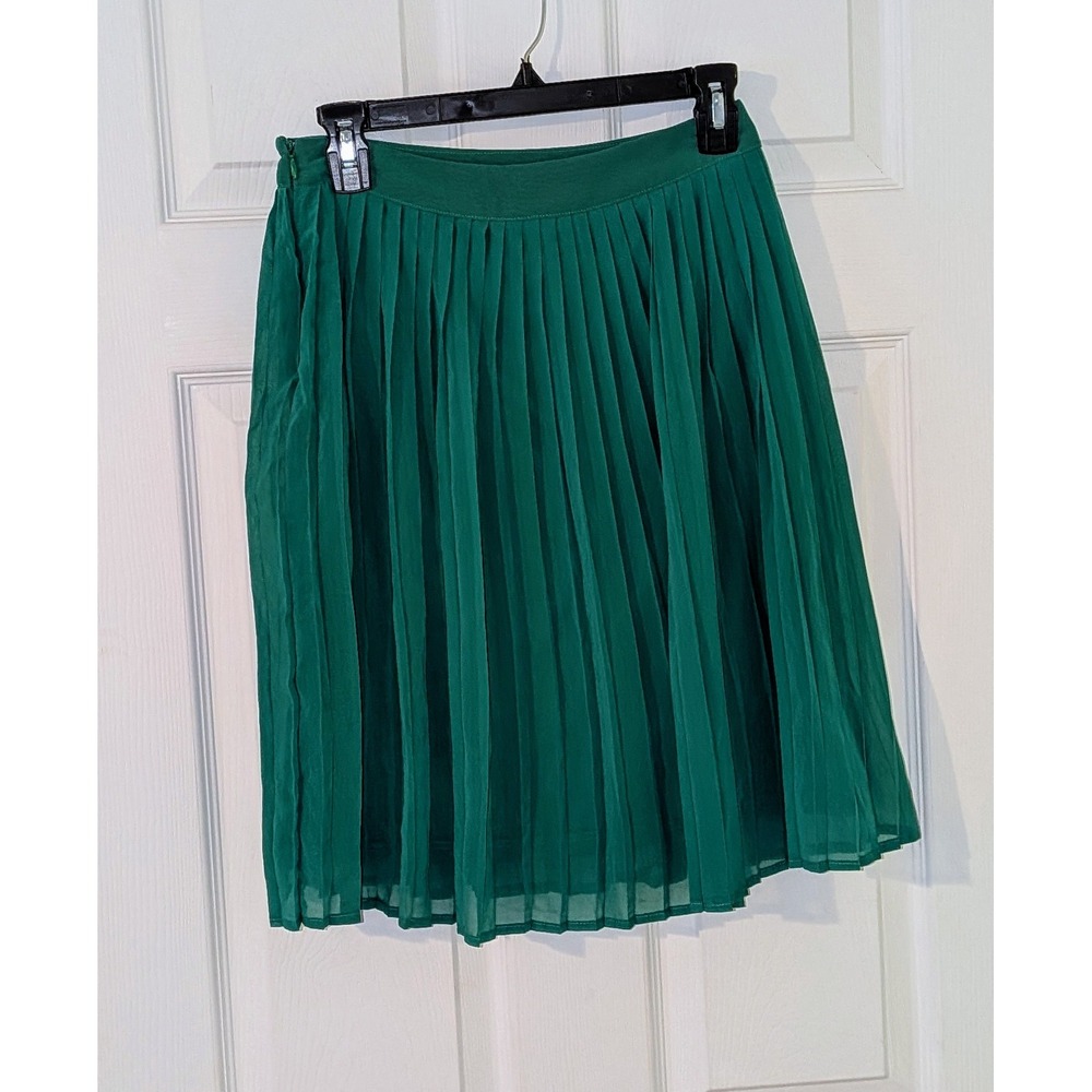 Sabine Anthropologie Green Pleated Skirt XS Mini Skater Party Cocktail‎ Career